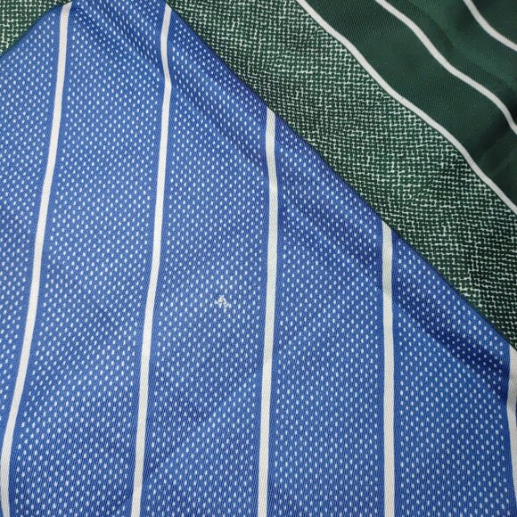 Silk Scarf Handkerchief Vintage Green Blue Striped Polka Dot - Picture 10 of 12